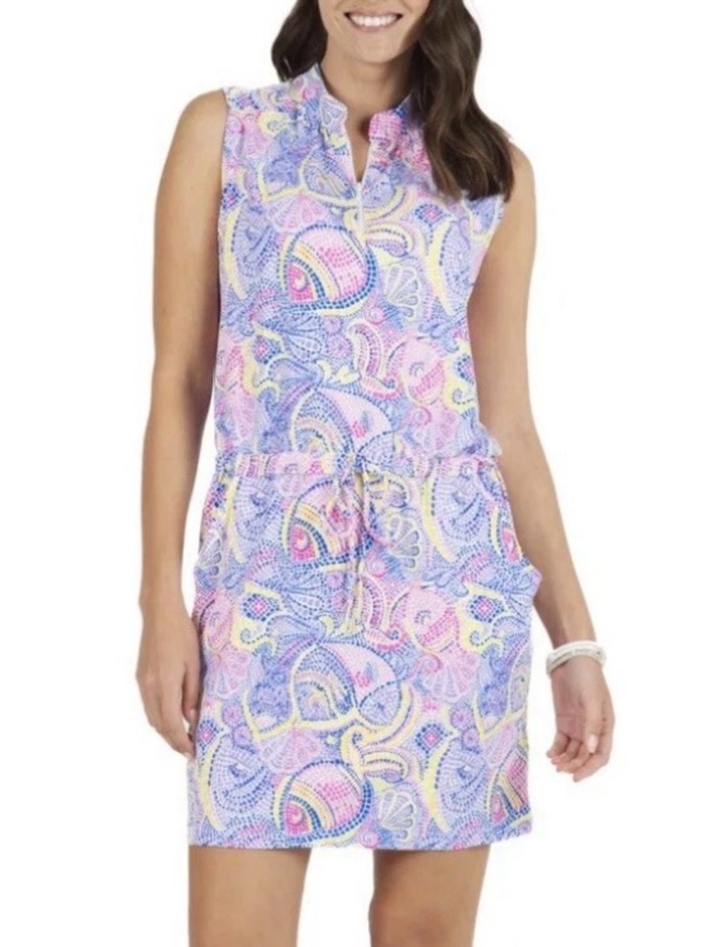 NWT IBKUL Mariel Print Drawstring Waist Athletic Dress S